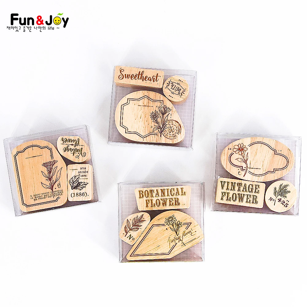 Fun&amp;joy 2021 Hot Stamp New Design Custom Wood Rubber Stamps For Kids Stamping Box