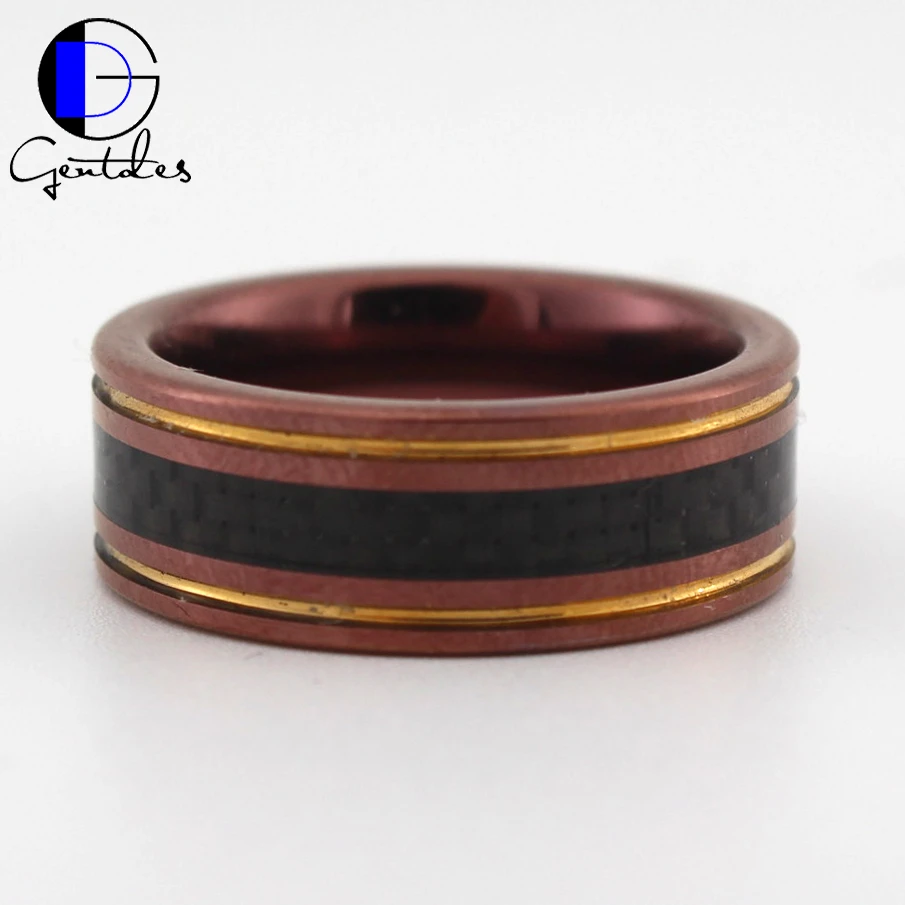 Gentdes Jewelry Copper Color With Carbon Fiber 6mm Tungsten Men Rings