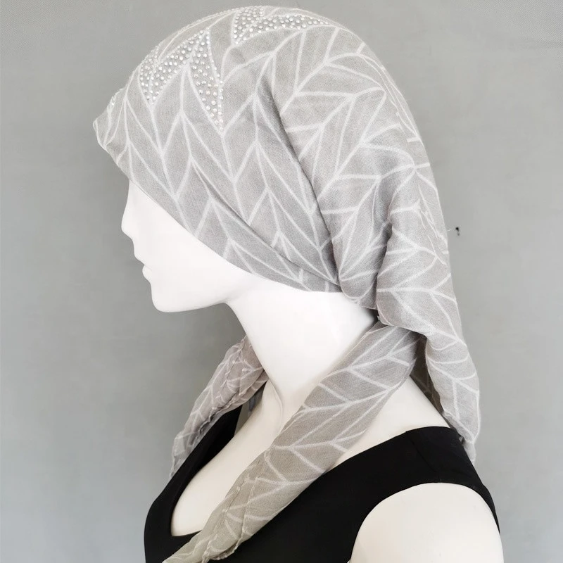 Geometry prints cotton scarf shawl big size rhinestones head covering tichel scarf