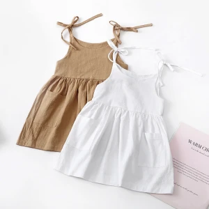 Girls DressesIns European&amp;America Girl Dress Linen Toddler Kids Summer Clothings Casual Fashion Baby  Girl Clothes