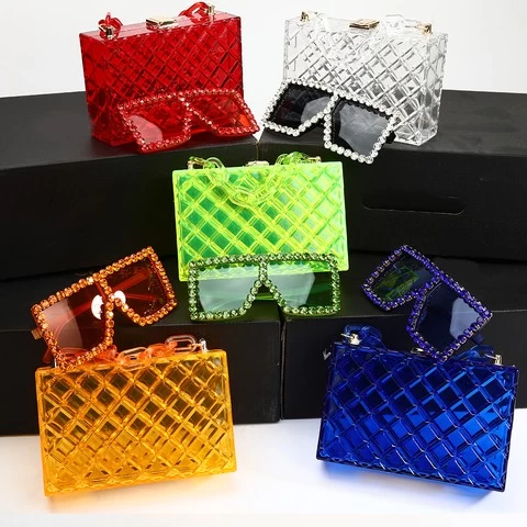 glasses and purse set  acrylic purse Transparent  Bag  2021 sunglass  Clutch purse  Chain Clear clutch evening bag