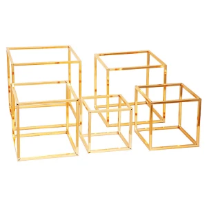 Gold Wedding Decor Set Of 5 Metal Square Flower Stand Table Centerpieces For Home Decoration