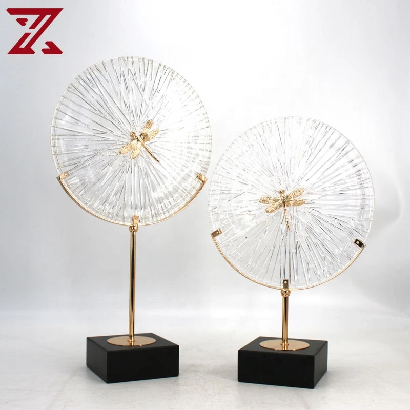 Golden supplier wholesale metal dragonfly room decor gold glass luxury decoration crafts table top accessories