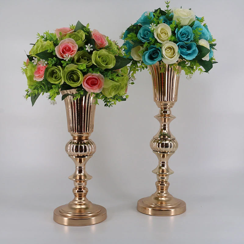 Golden Wedding Flower Vase 40/50 cm Road Lead T Stage Decoration Props Candle Holders Party Supply