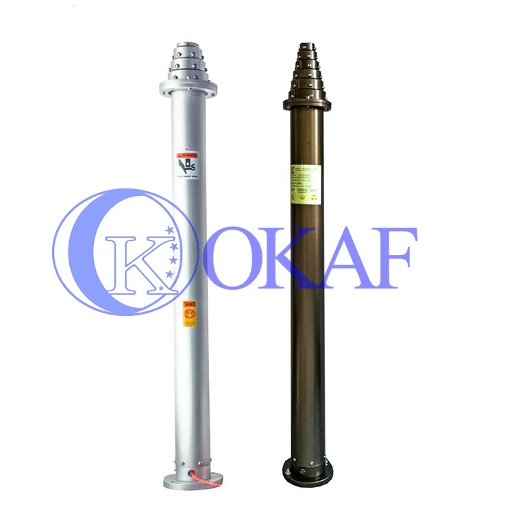 ground, trailer or vehicle mounted aluminum pneumatic telescopic surveillance and lighting mast tower without locking collar