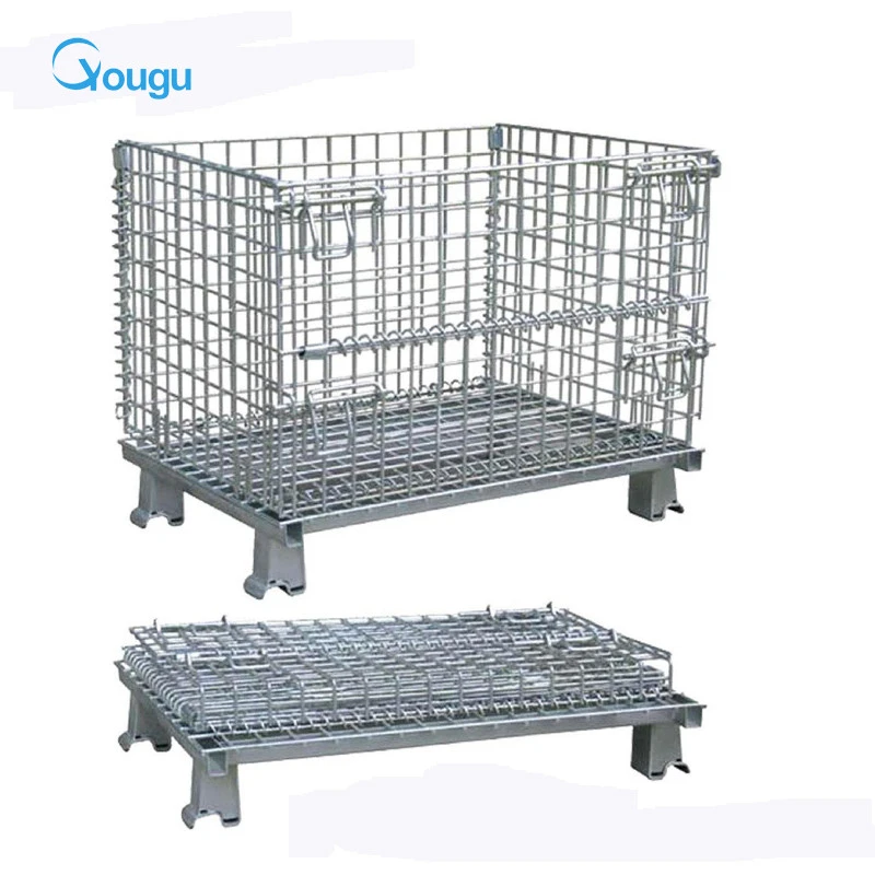 Guangzhou factory folding storage box steel welding wire  mesh net cage containers with wheels