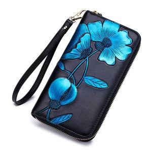 Hand-painted flower good-looking handbag fashion genuine leather purse long zipper women wallet