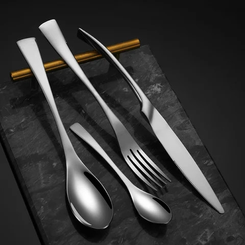 High Mirror Polish Metal Knife Spoon and Fork Kitchen Cutlery Set 24pcs Gold Silverware Flatware For Hotel