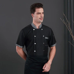 High quality chef uniforms work clothes men short sleeved food services cooking clothing uniforms hotel overalls denim jackets