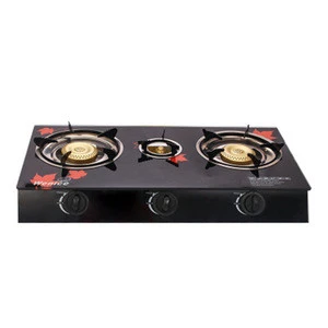 high quality down inlet air Piezo Ignition blue flame tempered glass three burner cooktops gas stove for Home kitchen