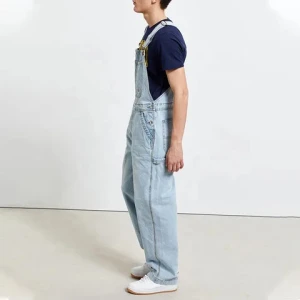 High Quality Mens Full Length Denim Overalls High Street Navy Baggy Jeans Overall