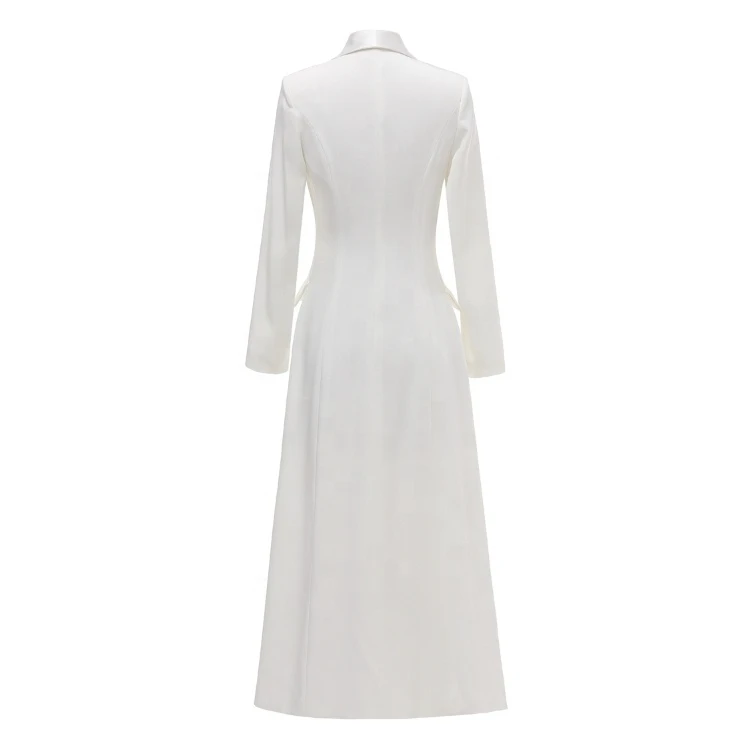 High Quality Tea-Length Straight Ivory V-Neck Fashion Satin Coat Suit Casual Party Wear Evening Dress
