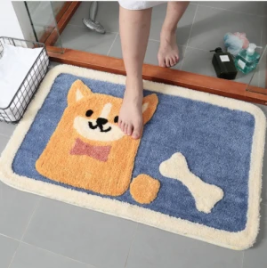 High water absorbent farmhouse style bath mat with dog printing
