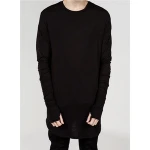 Hiphop cotton longline oversized t shirt men fashion stock t-shirt long sleeve extended curved hem tee urban clothing