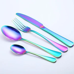 hot sale 410 stainless steel colored 4pcs cutlery set rainbow plated colorized black gold knife fork flatware