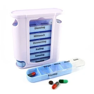 Hot sale blue color 7 days plastic pills storage case pill organizer box with braille