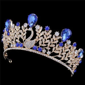 Hot Sale bridal hair accessories blue stone  pageant crown flower tiara