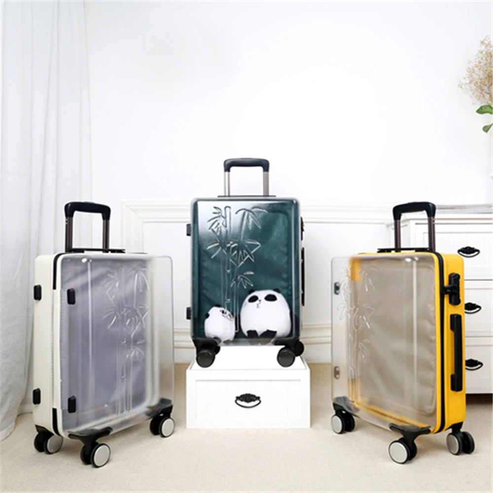 Hot sale Custom Carryon Waterproof 100% PC Hard Shell suitcase Transparent luggage