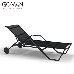 Hotel pool side outdoor beach aluminium Frame chaise lounge chair outdoor stacking sun lounger with arm