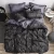 Hotel Satin Strip Solid Black Color School Bedding Quilt Cover Pillowcase Elastic Band Soft Bed Home Textile Bedding Set