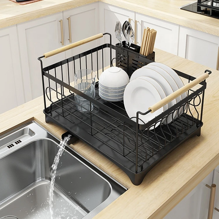 Household Countertop Kitchen Dish Drying Drainer Rack Shelf Rackstorage Utensil Holder With Choopping Board