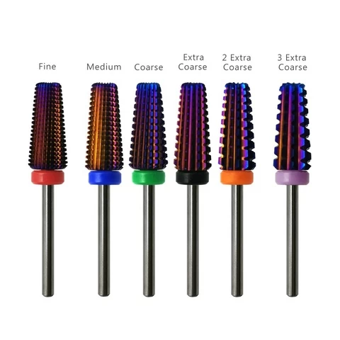 HYTOOS Purple Carbide Nail Drill Bit 5 in 1 Tapered Drills Milling Cutter for Manicure Remove Gel Acylics Nails Accessories Tool