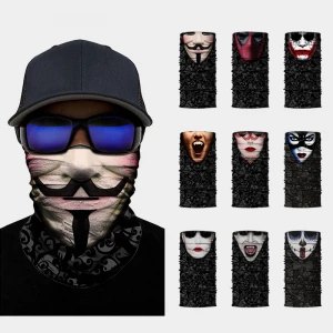 Ice Silk 3D Clown Magic Face Mask Bandana Wrap Tube Scarf Neck Warmer Hip Hop Halloween Cosplay Sport Face Mask