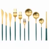 Ins Peacock Green Gold Portuguese 304 Stainless Steel cutlery Customized Logo Knife Fork Spoon Chopsticks Western Food Set