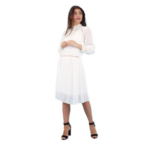 Italian Style Women Casual Chic Dress High Neck Gold Decoration Long Sleeve Dress Gold Chain Belt Included