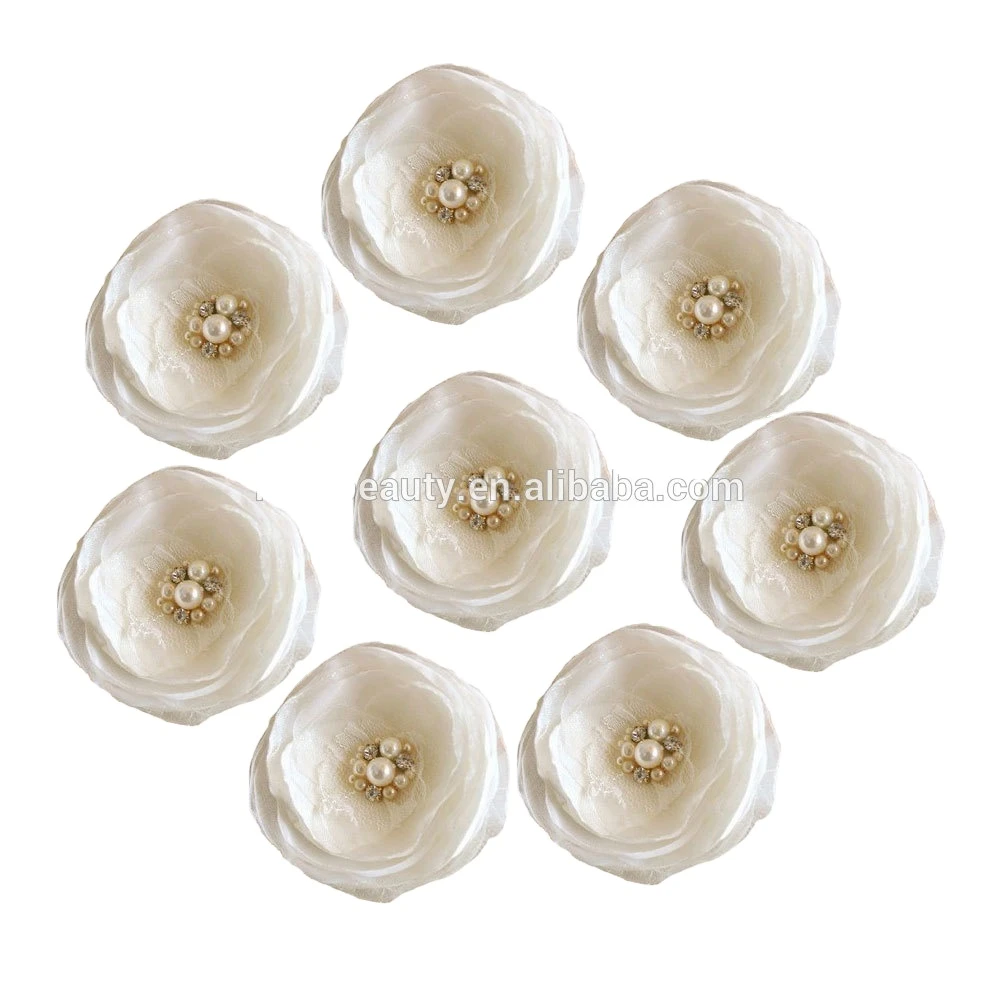 ivory fashion handmade pearl rhinestone wholesale organza flowers for wedding belt