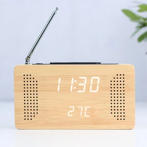 KH-WC014 Wooden FM Portable Radio With LED Clock