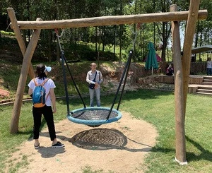 Kids Net Swing Park Playground Equipment Wooden garden Swing chair with Hanger
