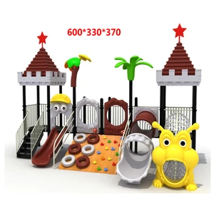 kids outdoor large slide and swing playground equipment with climbing wall