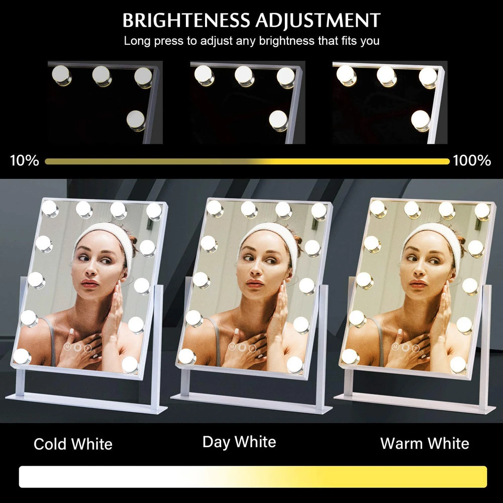 Large Makeup Vanity Mirror with Lights,Hollywood Light-up Professional Mirror with 3 Color Lighting Modes,10x Magnification