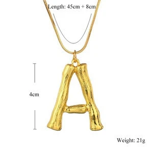 Latest Trending 26 Letter Charm Bamboo Pendants Women Gold Platinum Plated Snake Chain Initial Necklace