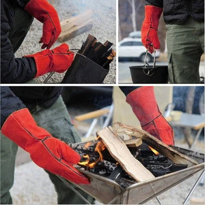 leather working glove Heat Resistant BBQ Grill Gloves Forearm Protectant FirePlace Cooking Oven Mitts
