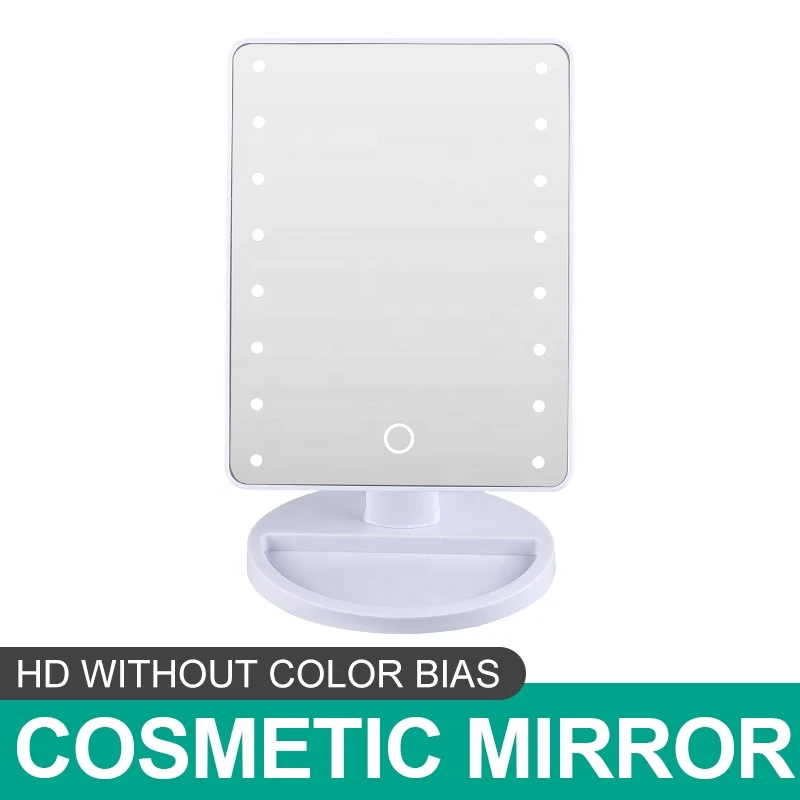 Lighted Vanity Mirror With Dimmable Led Bulbs And Touch Control Design Makeup Cosmetic Mirrors With Storage Tray