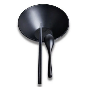 LJB008S Black Noodlel Bowl Chopsticks Spoon A5 Melamine Dinnerware Set