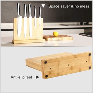 Luxury Bamboo Wood Magnetic Knife Block Holder with Enhanced Magnets