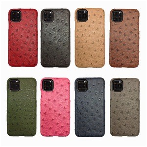Luxury Vintage Ostrich Pattern Leather Hard Pc Back Case For iPhone 11