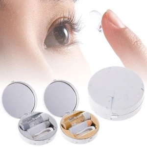 Maimeng Beauty eyeglass storage box Creative Design marbled Round contact lens case with mirror