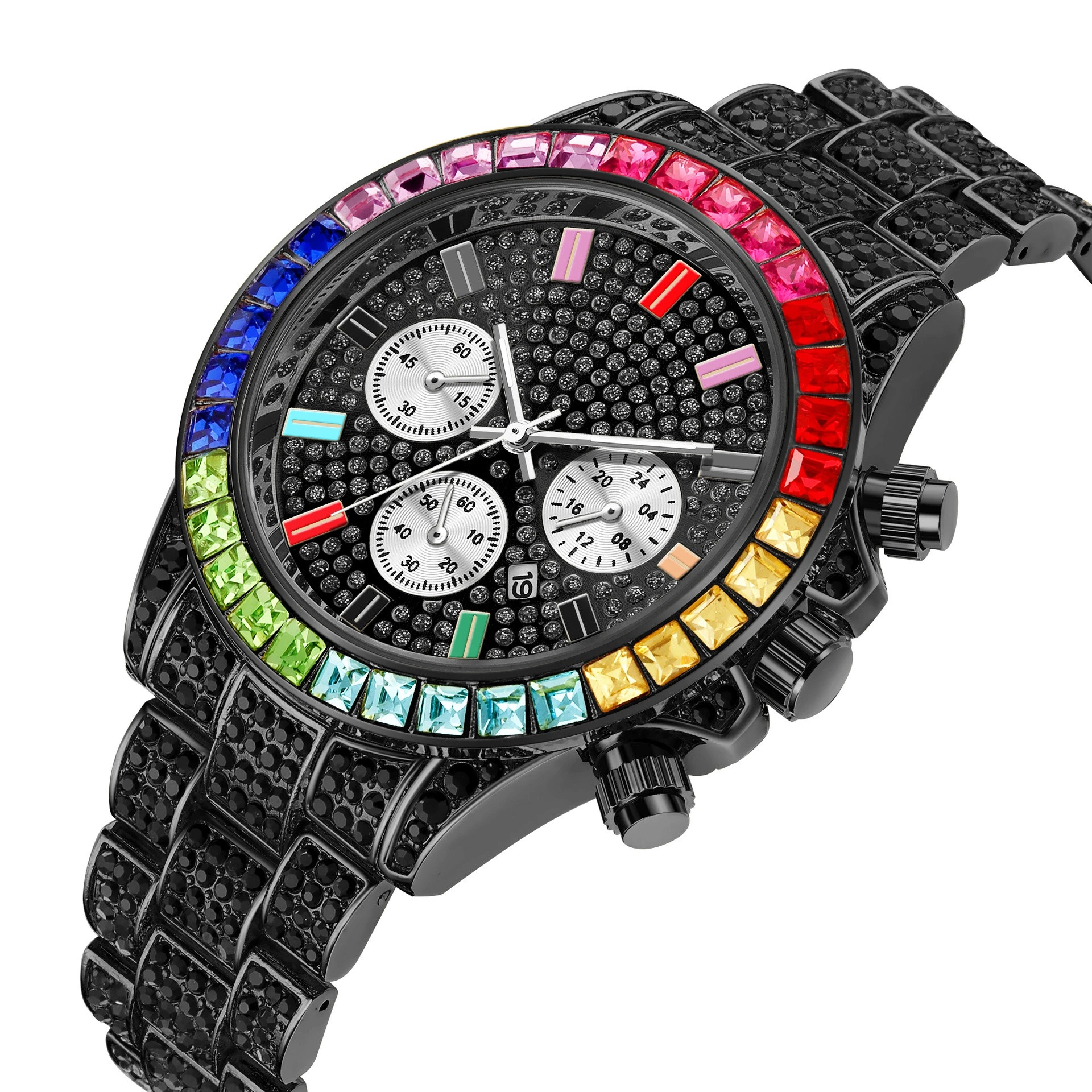 Men Luxuries Full Stone ICED OUT Diamond Watch Colorful Crystal Diamond Watch