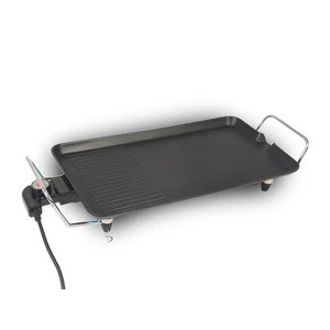 Middle size non stick electric grill griddle baking with glass lid and heat resistant handle
