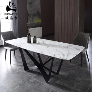 Modern  dining room home furniture italian marble tables top carbon steel legs