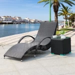 Modern Furniture Leisure Outdoor Rattan Double Sun Bed Rattan Wicker Chaise Lounge Beach OEM Frame Gray Style Sun Lounger