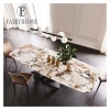 Modern Luxury Stainless Steel Rectangular Ceramic Marble Top Dining Table Center Axis Set Furniture with Chairs