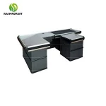 Modern Supermarket Checkout Counter With Conveyor Belt