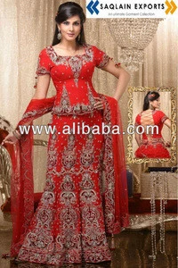 Most Beautiful Lehenga Embellished Bridal Dress Designer Red Indian Wedding Dress Attractive Mermaid Style Wedding Gown Dress