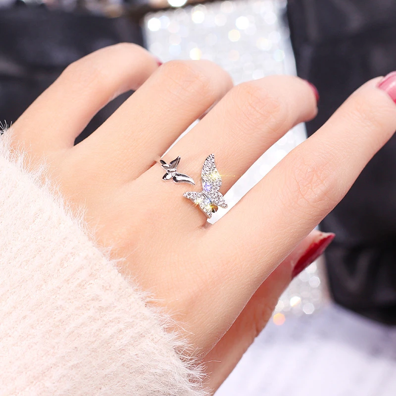 MRW30024 Butterfly ring female student index finger gold plated open joint adjustable rings jewelry butterfly ring