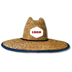 Natural grass large brim summer beach straw hat manufacturer surf Lifeguard straw hat wholesale straw cowboy hat
